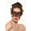 Perfectpretend Black Elegant Butterfly Metal Laser Cut Masquerade Mask with Purple Rhinestones - One Size PE2606748